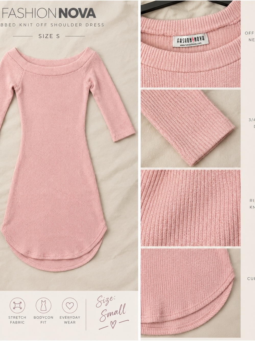 Fashion Nova Kids Dusty Pink Ribbed Off-Shoulder Dress